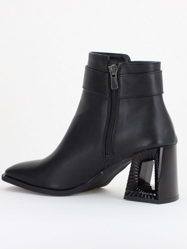 Botine elegante de damă cu toc, din piele ecologică cu fermoar - culoare Negru Mat BS756BT2409863 127