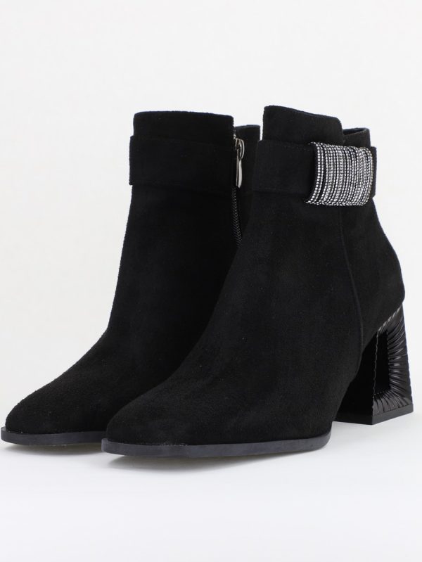Botine elegante de damă cu toc, din piele ecologică intoarsă cu fermoar - culoare Negru  BS756BT2409864 122