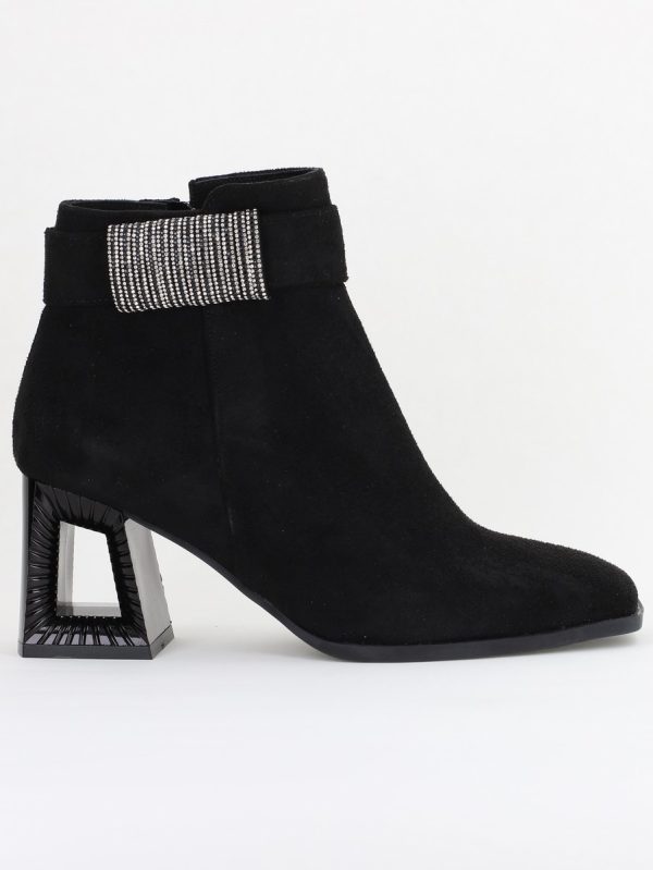 Botine elegante de damă cu toc, din piele ecologică intoarsă cu fermoar - culoare Negru  BS756BT2409864 120