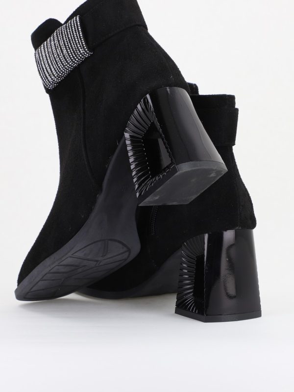 Botine elegante de damă cu toc, din piele ecologică intoarsă cu fermoar - culoare Negru  BS756BT2409864 126