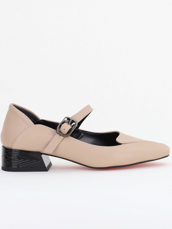 Pantofi Casual Damă cu Toc Jos din Piele Ecologică culoare Bej BS504D2410012 122
