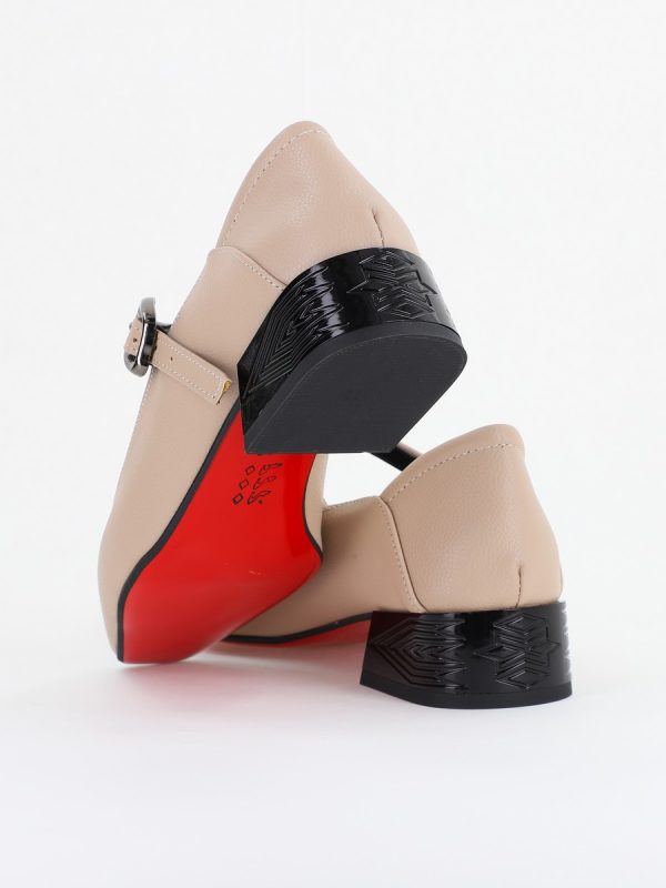 Pantofi Casual Damă cu Toc Jos din Piele Ecologică culoare Bej BS504D2410012 125
