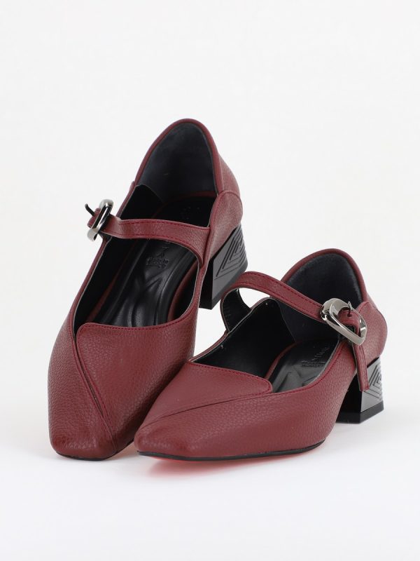 Pantofi Casual Damă cu Toc Jos din Piele Ecologică culoare Bordo BS504D2410009 120