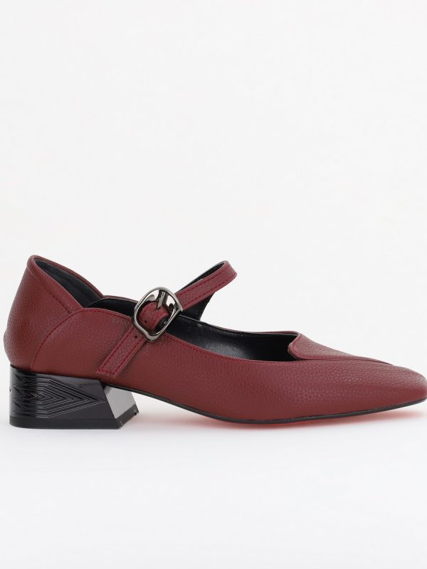 Pantofi Casual Damă cu Toc Jos din Piele Ecologică culoare Bordo BS504D2410009 122