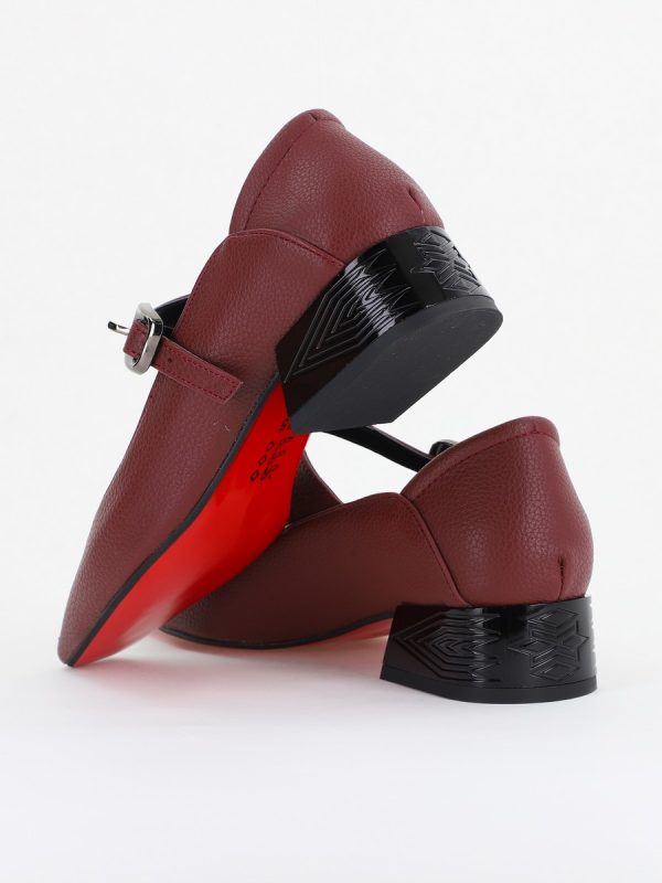 Pantofi Casual Damă cu Toc Jos din Piele Ecologică culoare Bordo BS504D2410009 126