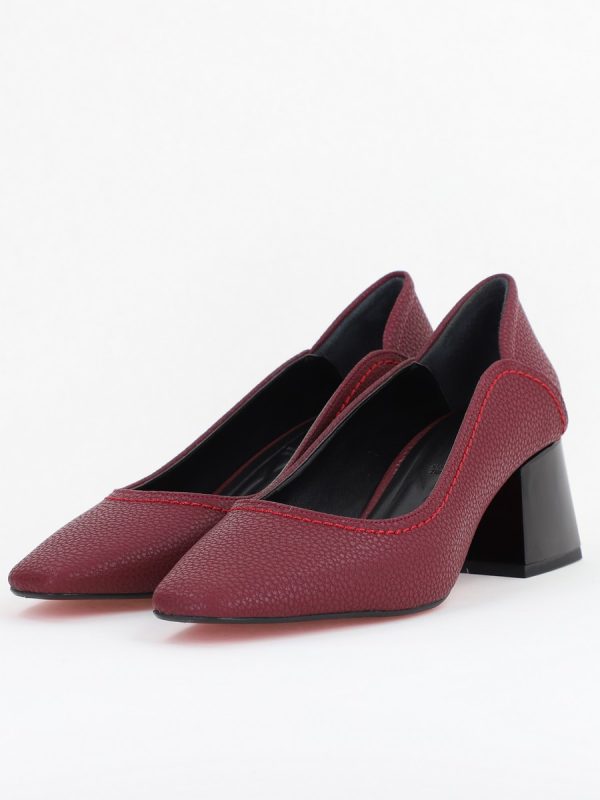 Pantofi Casual Damă cu Toc Jos din Piele Ecologică culoare bordo mat BS807D2410960 119