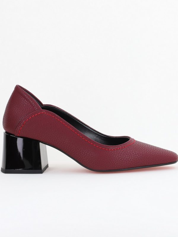 Pantofi Casual Damă cu Toc Jos din Piele Ecologică culoare bordo mat BS807D2410960 120
