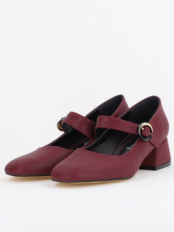 Pantofi Casual Damă cu Toc Jos din Piele Ecologică culoare Bordo mat BS210AY2410931 119
