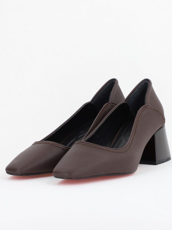 Pantofi Casual Damă cu Toc Jos din Piele Ecologică culoare cafeniu mat BS807D2410959 119