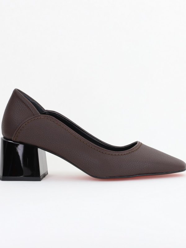 Pantofi Casual Damă cu Toc Jos din Piele Ecologică culoare cafeniu mat BS807D2410959 120