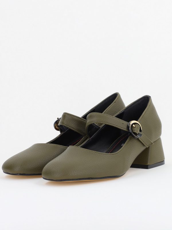 Pantofi Casual Damă cu Toc Jos din Piele Ecologică culoare Kaki mat BS210AY2410932 119