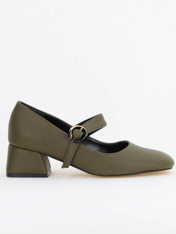 Pantofi Casual Damă cu Toc Jos din Piele Ecologică culoare Kaki mat BS210AY2410932 120