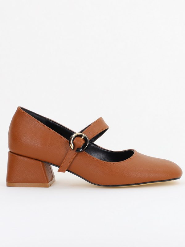 Pantofi Casual Damă cu Toc Jos din Piele Ecologică culoare Maro mat BS210AY2410930 120