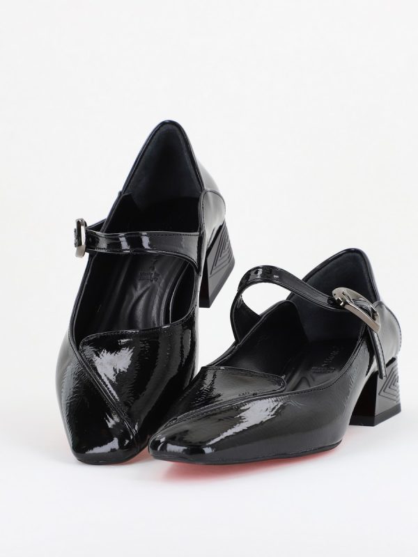 Pantofi Casual Damă cu Toc Jos din Piele Ecologică culoare Negru BS504D2410008 120