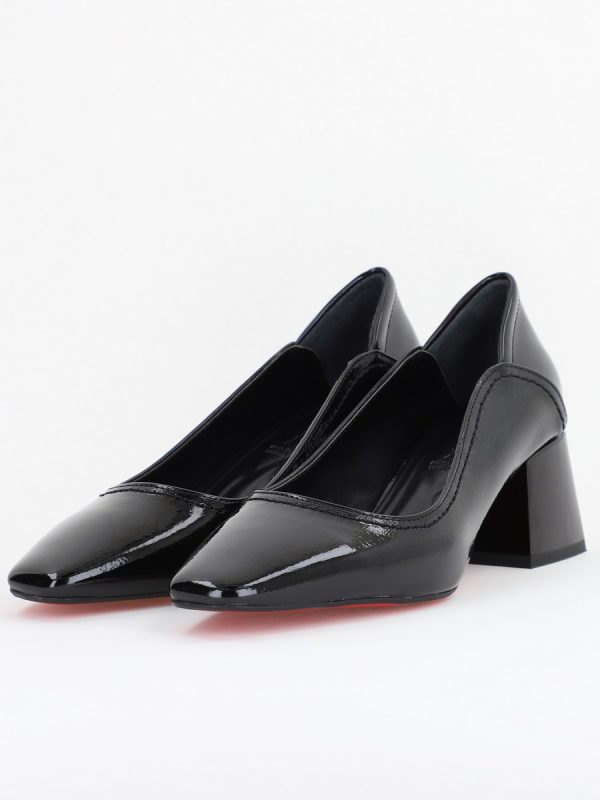 Pantofi Casual Damă cu Toc Jos din Piele Ecologică culoare Negru lac BS807D2410953 119