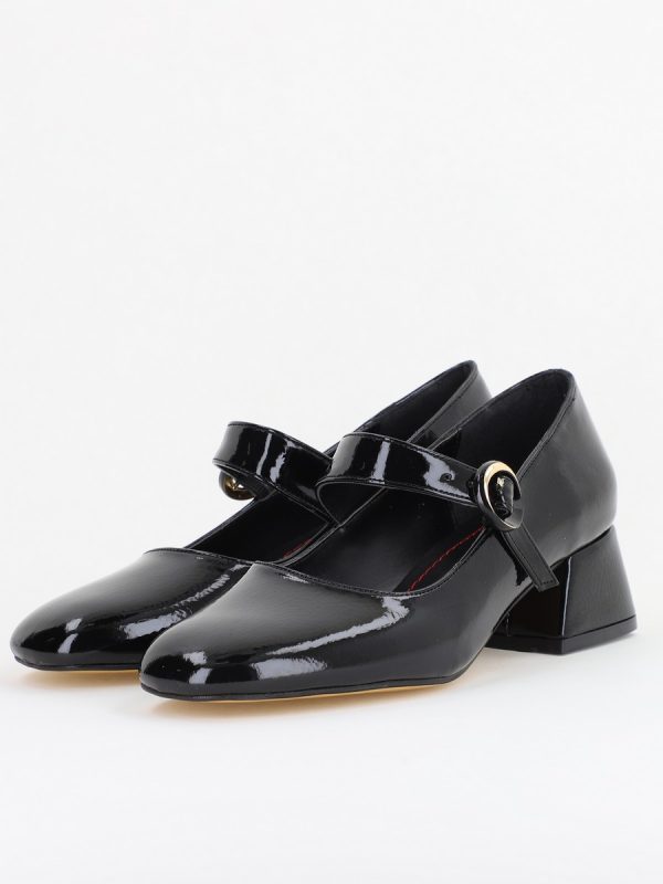 Pantofi Casual Damă cu Toc Jos din Piele Ecologică culoare Negru Lac BS210AY2410924 119