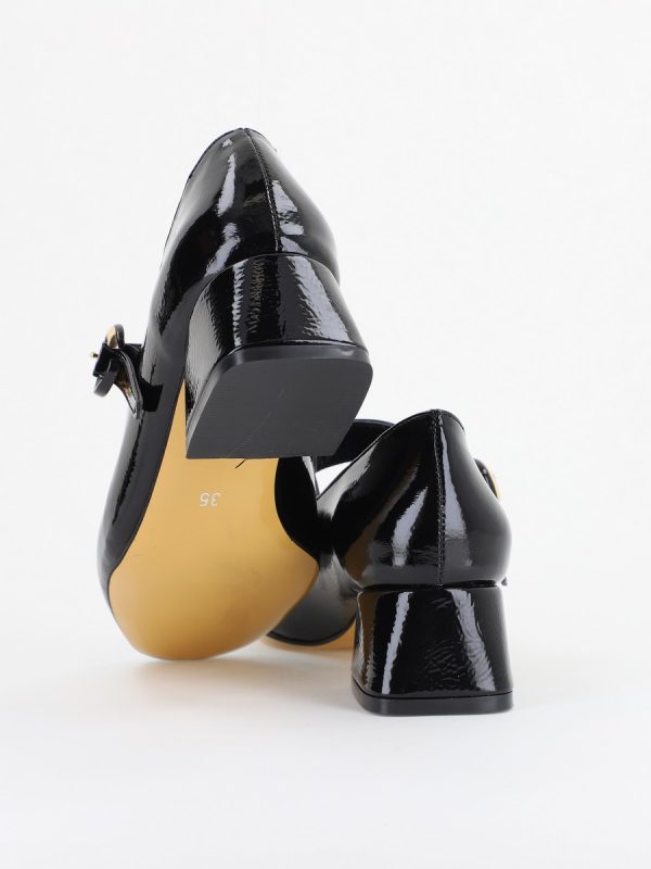 Pantofi Casual Damă cu Toc Jos din Piele Ecologică culoare Negru Lac BS210AY2410924 122