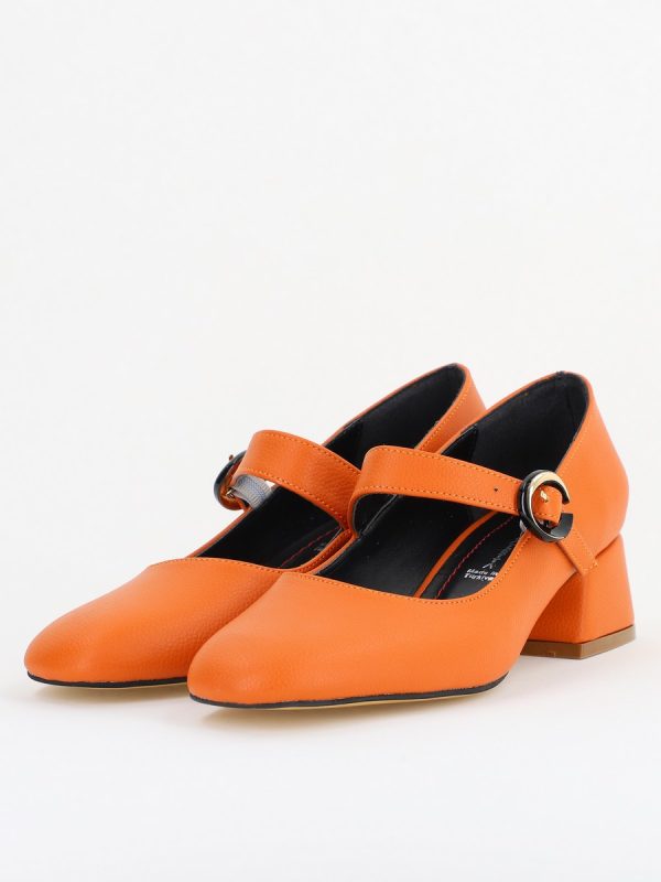 Pantofi Casual Damă cu Toc Jos din Piele Ecologică culoare Portocaliu mat BS210AY2410933 121