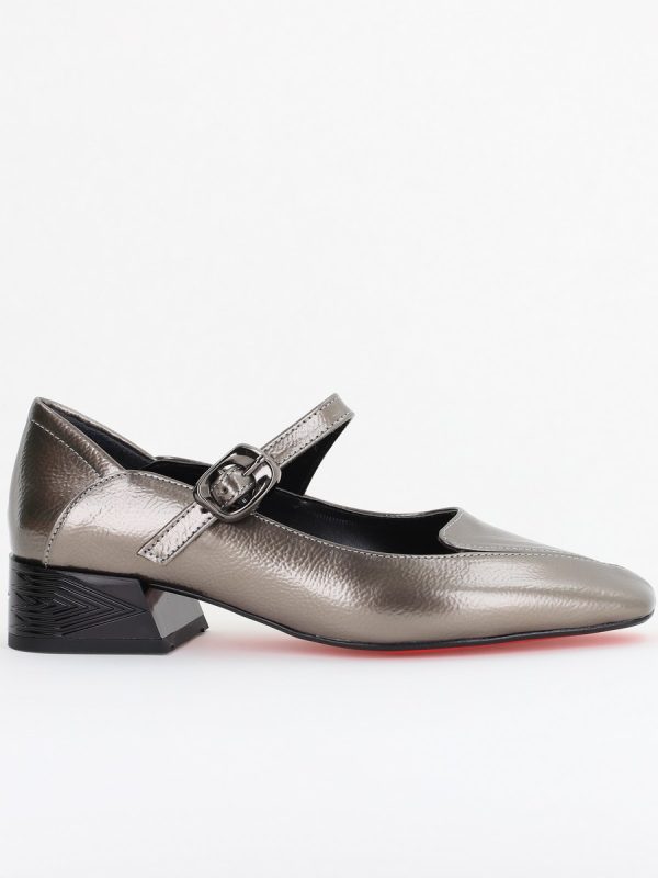 Pantofi Casual Damă cu Toc Jos din Piele Ecologică culoare Platina BS504D2410007 122