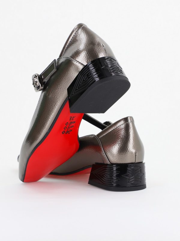 Pantofi Casual Damă cu Toc Jos din Piele Ecologică culoare Platina BS504D2410007 125