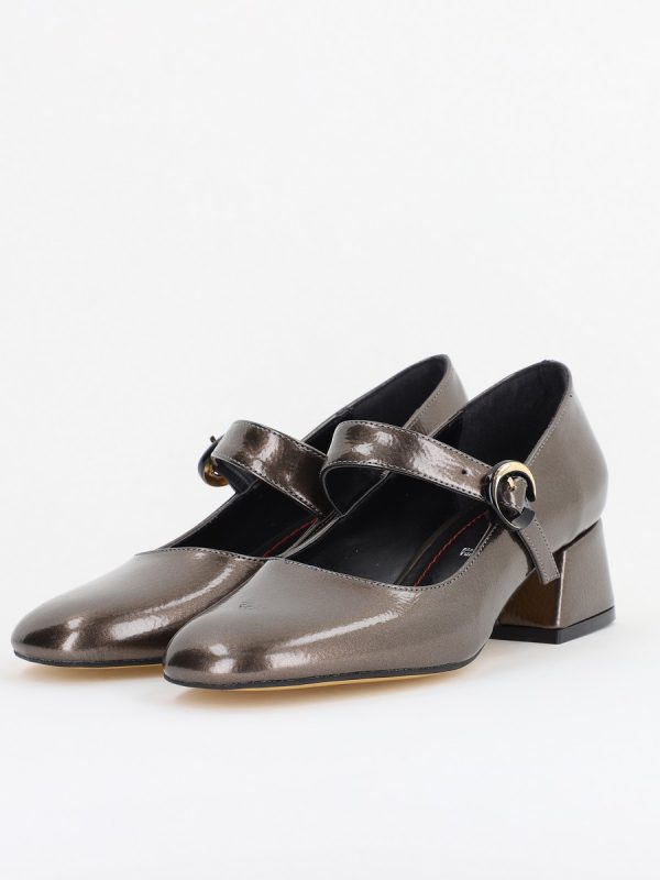 Pantofi Casual Damă cu Toc Jos din Piele Ecologică culoare Platina Lac BS210AY2410925 119