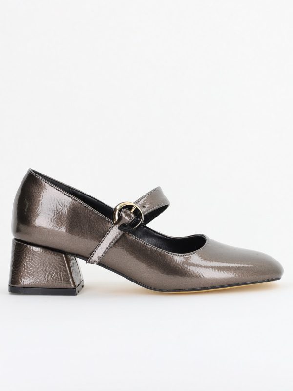 Pantofi Casual Damă cu Toc Jos din Piele Ecologică culoare Platina Lac BS210AY2410925 120