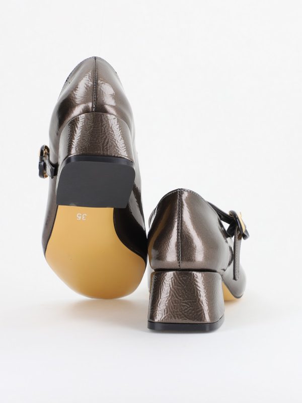 Pantofi Casual Damă cu Toc Jos din Piele Ecologică culoare Platina Lac BS210AY2410925 122