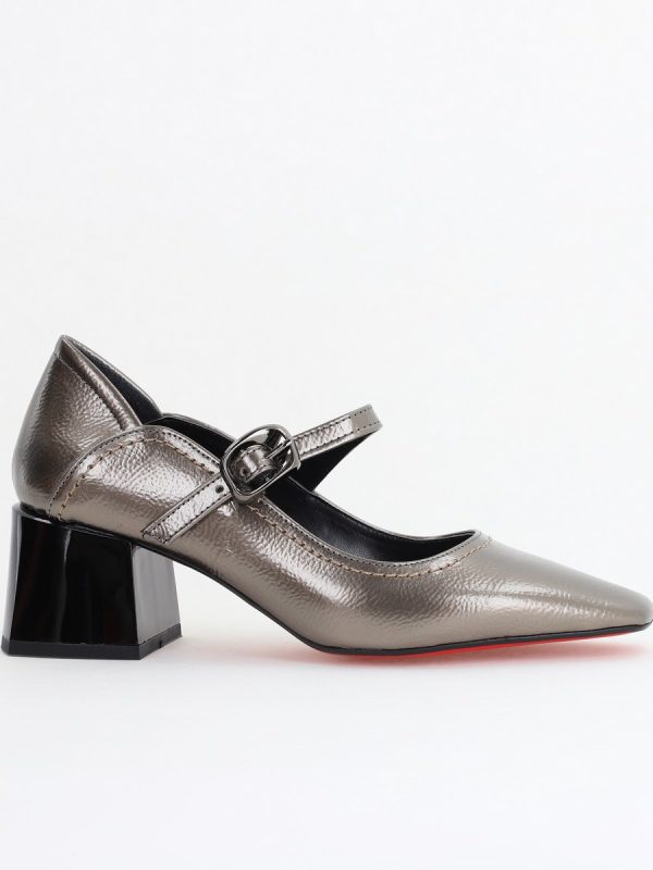 Pantofi Casual Damă cu Toc Jos din Piele Ecologică culoare Platină lac BS806D2410090 122