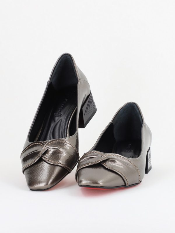 Pantofi Casual Damă cu Toc Jos din Piele Ecologică culoare Platina BS506D2410940 119