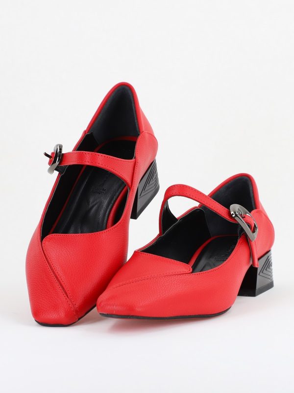 Pantofi Casual Damă cu Toc Jos din Piele Ecologică culoare Roșu BS504D2410011 120