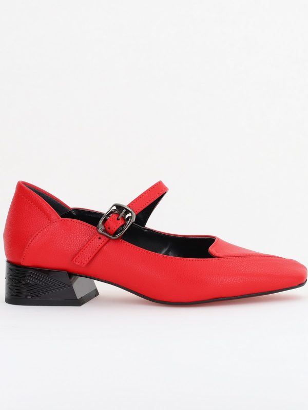 Pantofi Casual Damă cu Toc Jos din Piele Ecologică culoare Roșu BS504D2410011 122