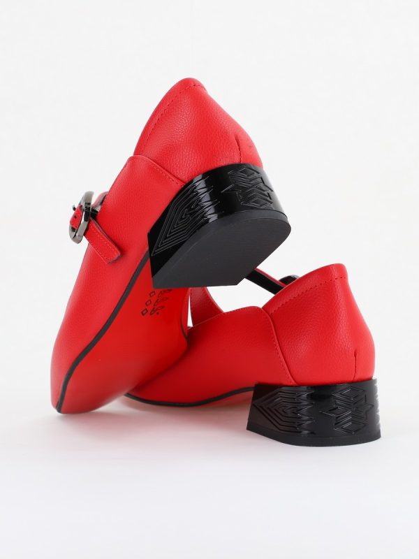 Pantofi Casual Damă cu Toc Jos din Piele Ecologică culoare Roșu BS504D2410011 125