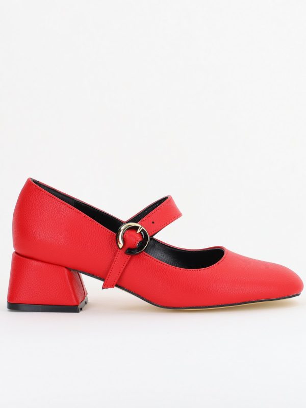 Pantofi Casual Damă cu Toc Jos din Piele Ecologică culoare Roșu mat BS210AY2410934 120