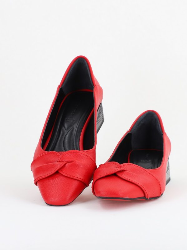 Pantofi Casual Damă cu Toc Jos din Piele Ecologică culoare Roșu mat BS506D2410937 119