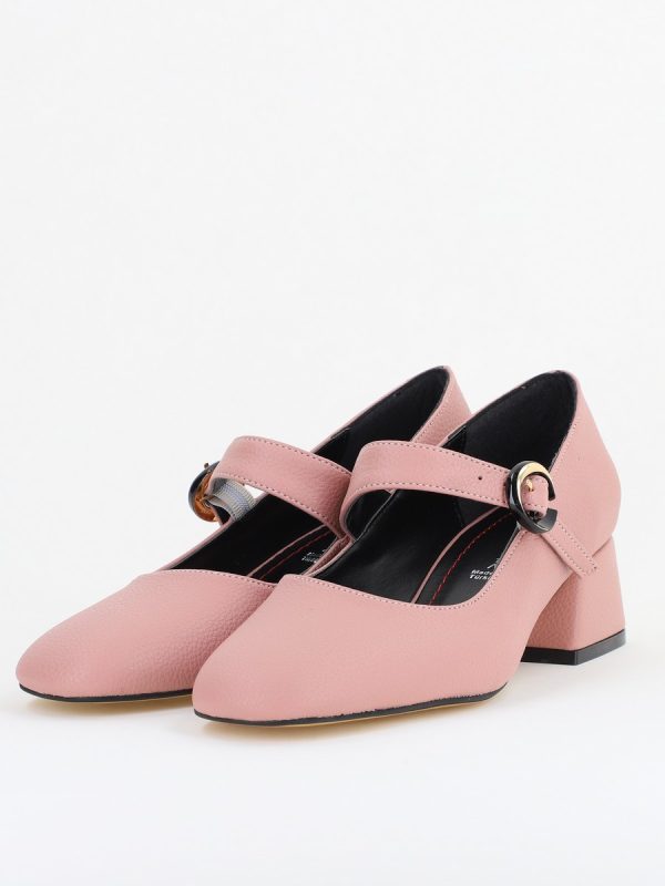Pantofi Casual Damă cu Toc Jos din Piele Ecologică culoare Roz mat BS210AY2410928 119