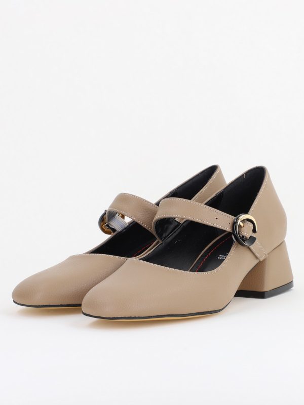 Pantofi Casual Damă cu Toc Jos din Piele Ecologică culoare Taupe mat BS210AY2410927 119