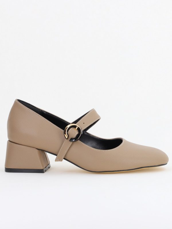 Pantofi Casual Damă cu Toc Jos din Piele Ecologică culoare Taupe mat BS210AY2410927 120