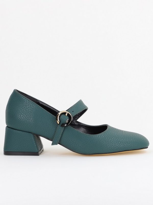 Pantofi Casual Damă cu Toc Jos din Piele Ecologică culoare Verde petrol mat BS210AY2410929 120