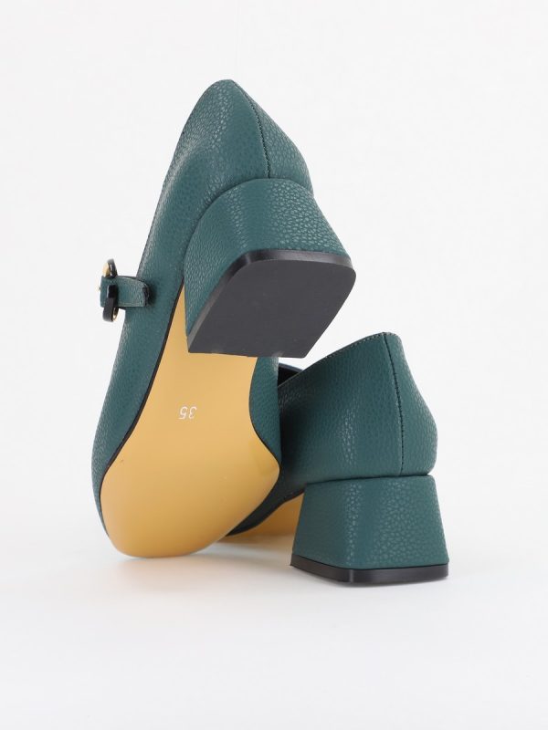 Pantofi Casual Damă cu Toc Jos din Piele Ecologică culoare Verde petrol mat BS210AY2410929 122
