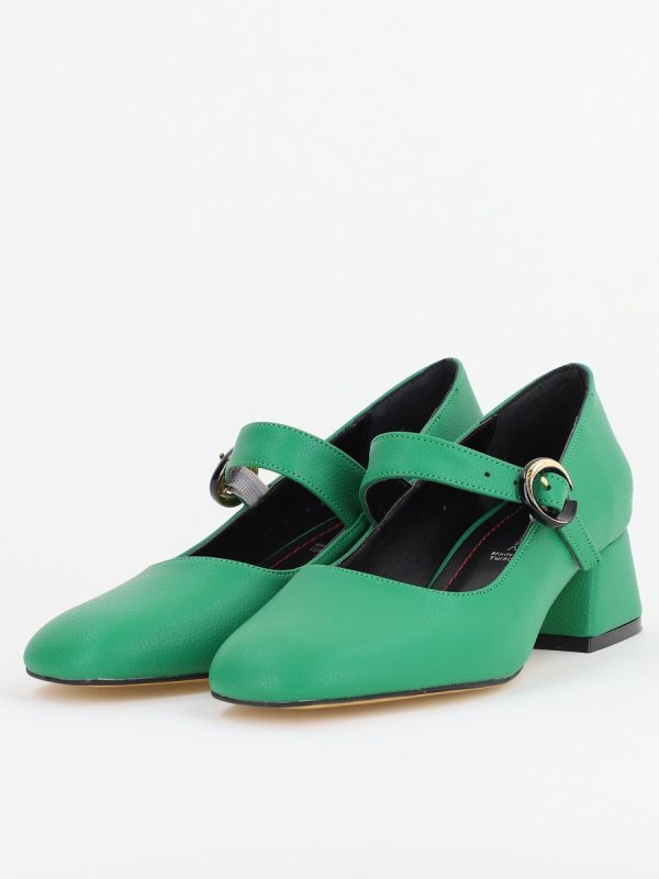 Pantofi Casual Damă cu Toc Jos din Piele Ecologică culoare Verde mat BS210AY2410936 119