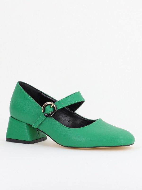 Incaltaminte Dama - Pantofi Casual Damă cu Toc Jos din Piele Ecologică culoare Verde mat BS210AY2410936