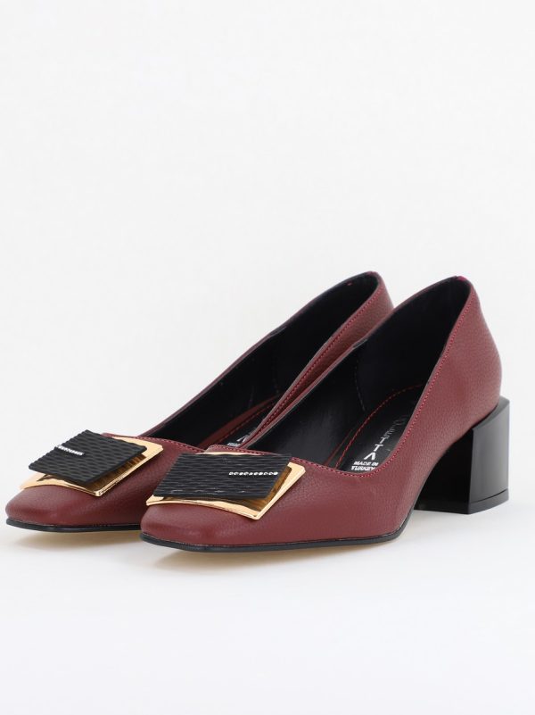 Pantofi cu Toc Eleganti cu Pietricele din Piele Ecologică culoare Bordo- BS131AY2410022 119