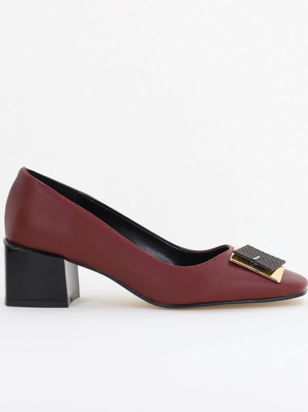 Pantofi cu Toc Eleganti cu Pietricele din Piele Ecologică culoare Bordo- BS131AY2410022 120