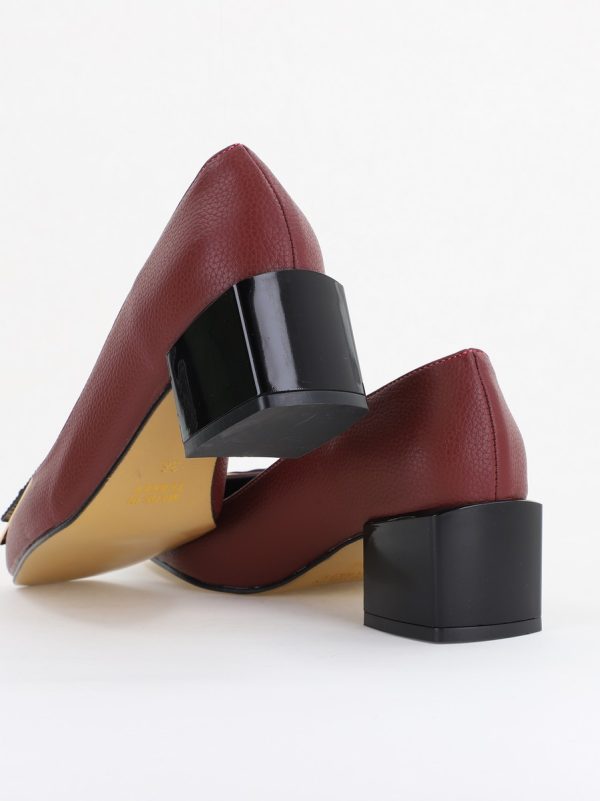 Pantofi cu Toc Eleganti cu Pietricele din Piele Ecologică culoare Bordo- BS131AY2410022 123