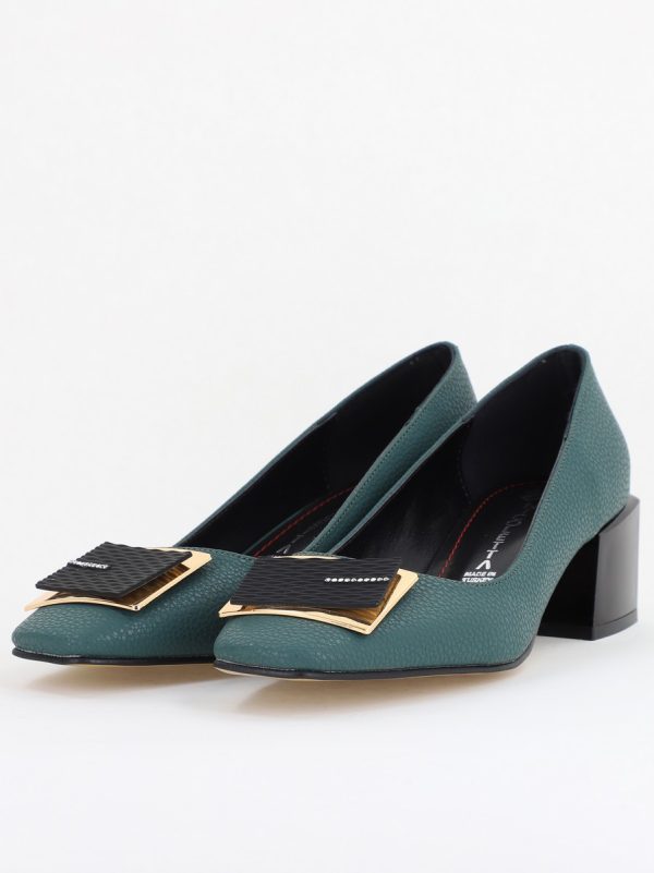 Pantofi cu Toc Eleganti cu Pietricele din Piele Ecologică culoare Verde petrol- BS131AY2410023 119