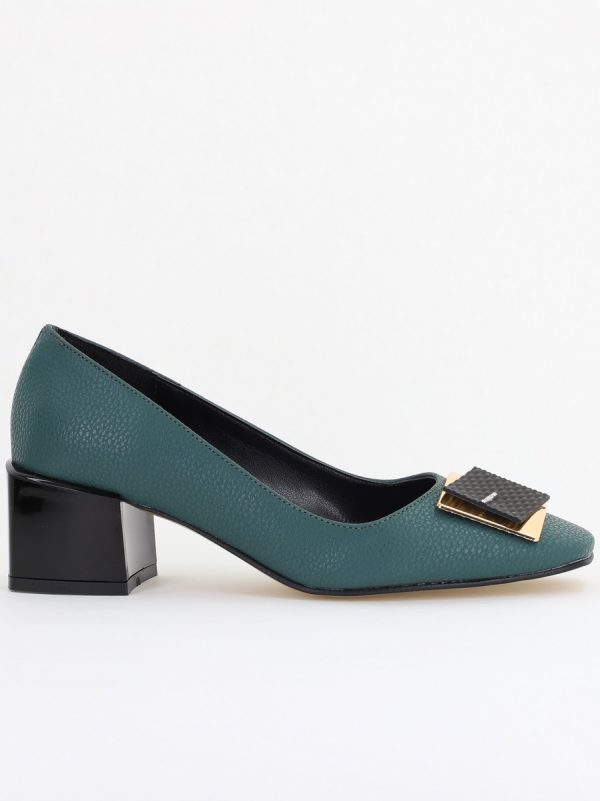 Pantofi cu Toc Eleganti cu Pietricele din Piele Ecologică culoare Verde petrol- BS131AY2410023 120