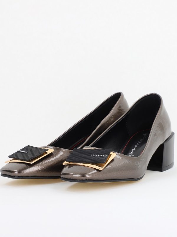 Pantofi cu Toc Eleganti cu Pietricele din Piele Ecologică culoare Platină - BS131AY2410020 119