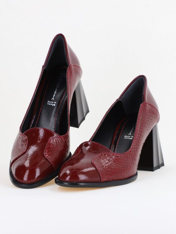 Pantofi Damă Casual cu Toc din Piele Ecologică culoare Bordo (BS673AY2410990) 119