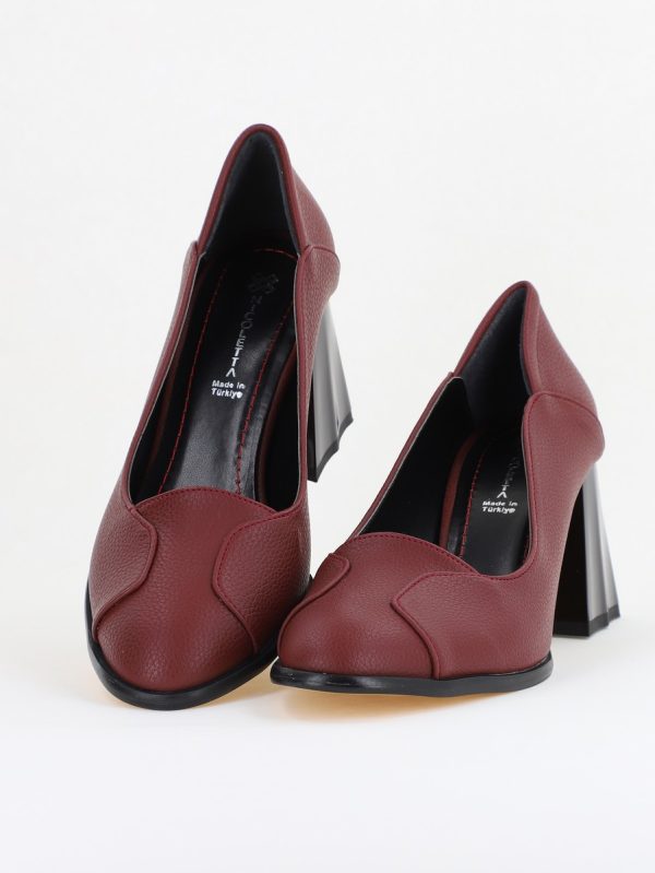 Pantofi Damă Casual cu Toc din Piele Ecologică culoare Bordo mat (BS673AY2410994) 119