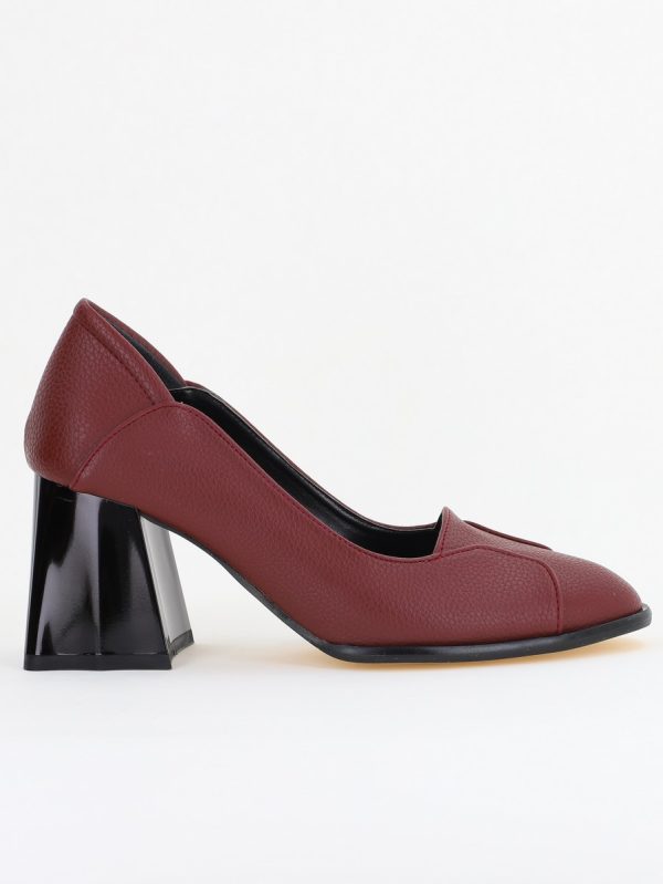Pantofi Damă Casual cu Toc din Piele Ecologică culoare Bordo mat (BS673AY2410994) 120